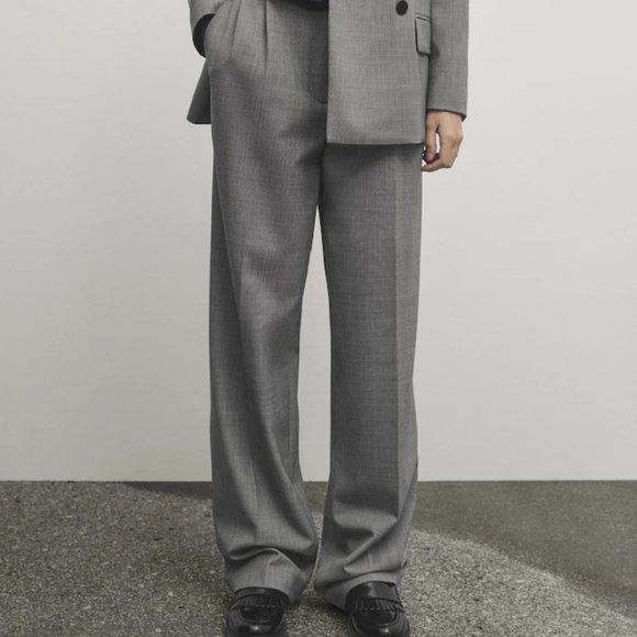 Massimo Dutti Fil-À-Fil Grey Darted Suit Trousers - Picture 1 of 15